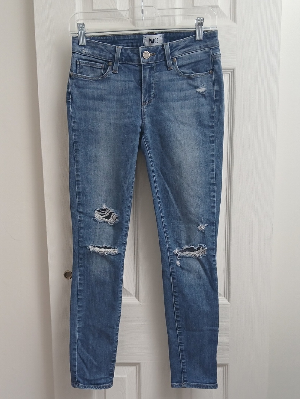 Luxury Brand PAIGE VERDUGO ANKLE Blue Distressed Skinny‎ Denim Jeans Size 27